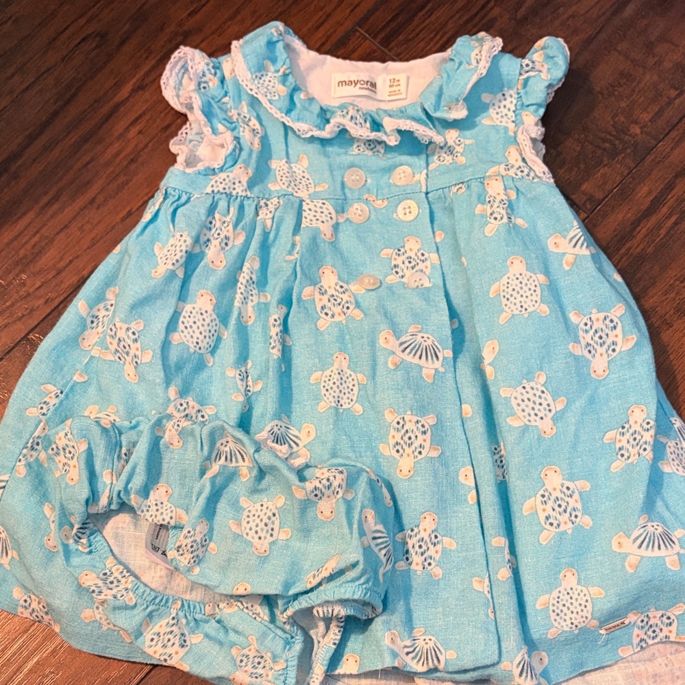 Mayoral Newborn Aqua Dress with Turtle Design